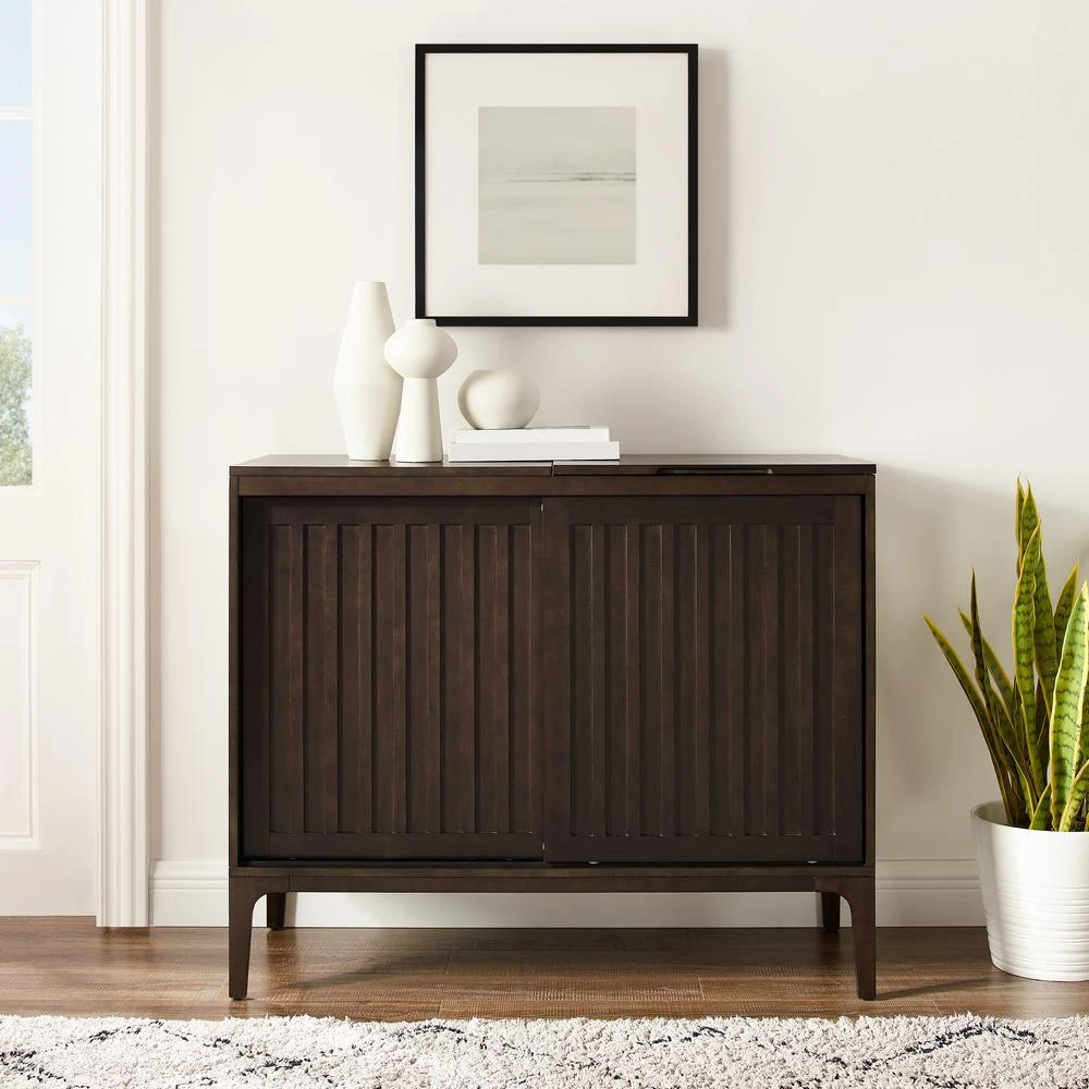 Crosley Asher Record Storage Media Console Dark Brown 3