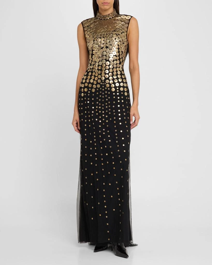 Alberta Ferretti Coin Embroidered Sleeveless Tulle Gown 2
