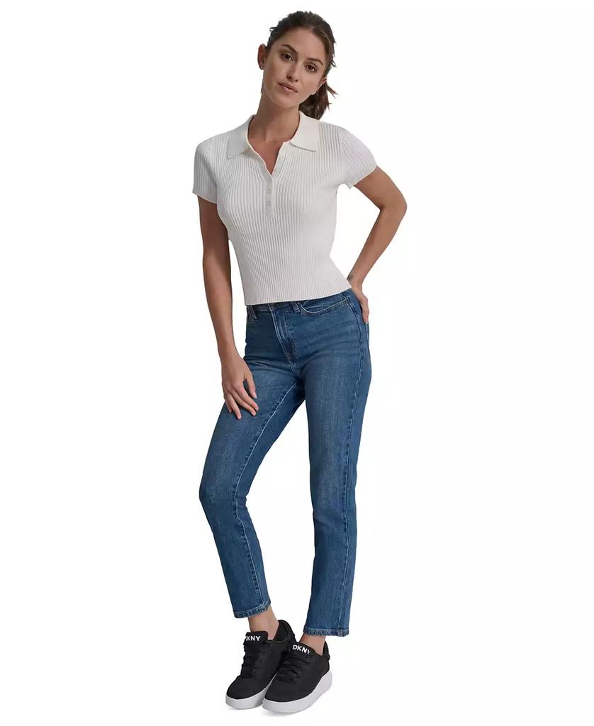 DKNY Women's Short-Sleeve Ribbed Knit Polo Shirt