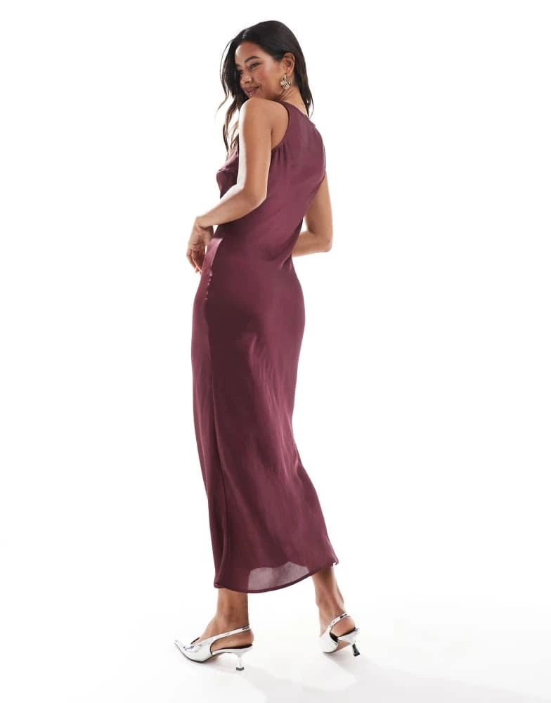 Stradivarius Stradivarius satin midi dress in burgundy 3