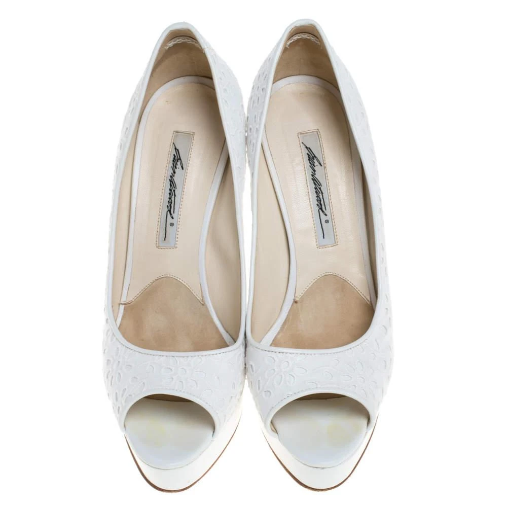 Brian Atwood Brian Atwood White Floral Embroidered Fabric Peep Toe Platform Pumps Size 39.5 3
