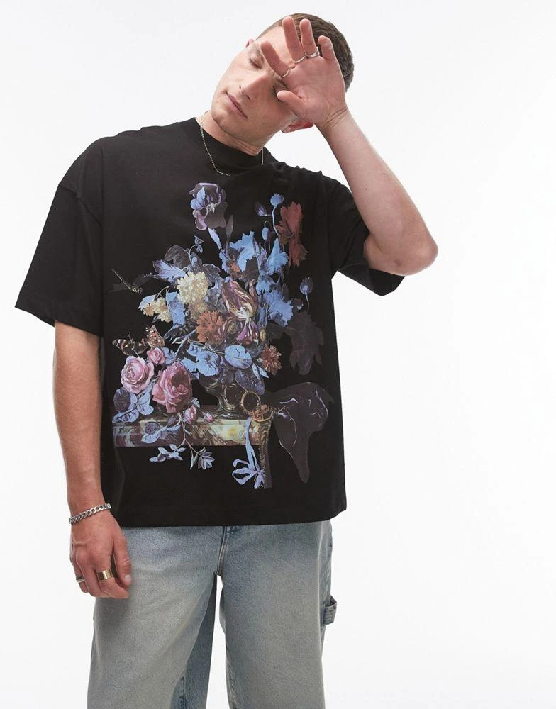 Topman TOPMAN X ASHMOLEAN extreme oversized fit t-shirt with floral print in black 4