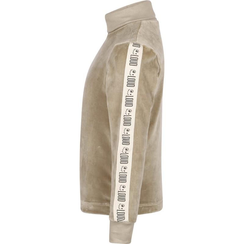 Loud Apparel Electronic taupe t shirt slim fit with thumb holes and loud tape on the sleeves