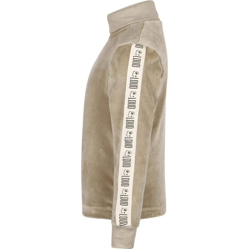 Loud Apparel Electronic taupe t shirt slim fit with thumb holes and loud tape on the sleeves 2