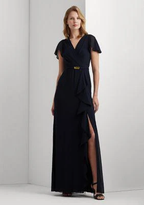 Ralph Lauren Ralph Lauren Belted Georgette Flutter Sleeve Gown 1