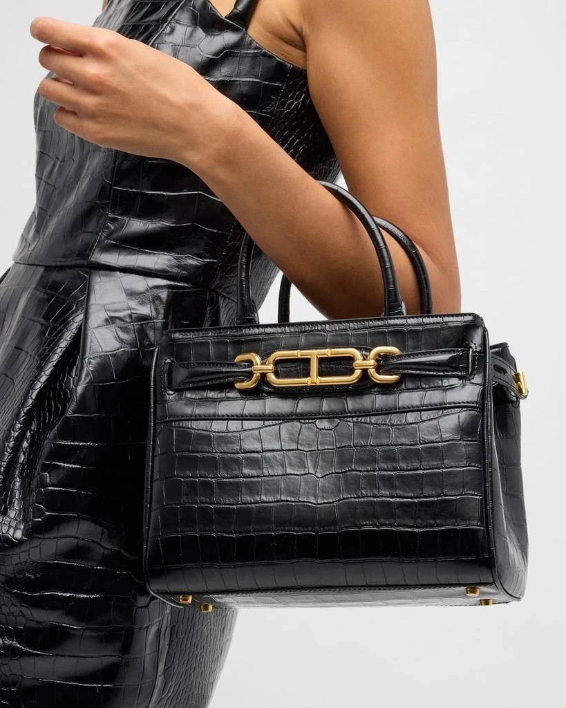 Tom Ford Small Top-Handle Bag in Shiny Croc-Print Leather 5