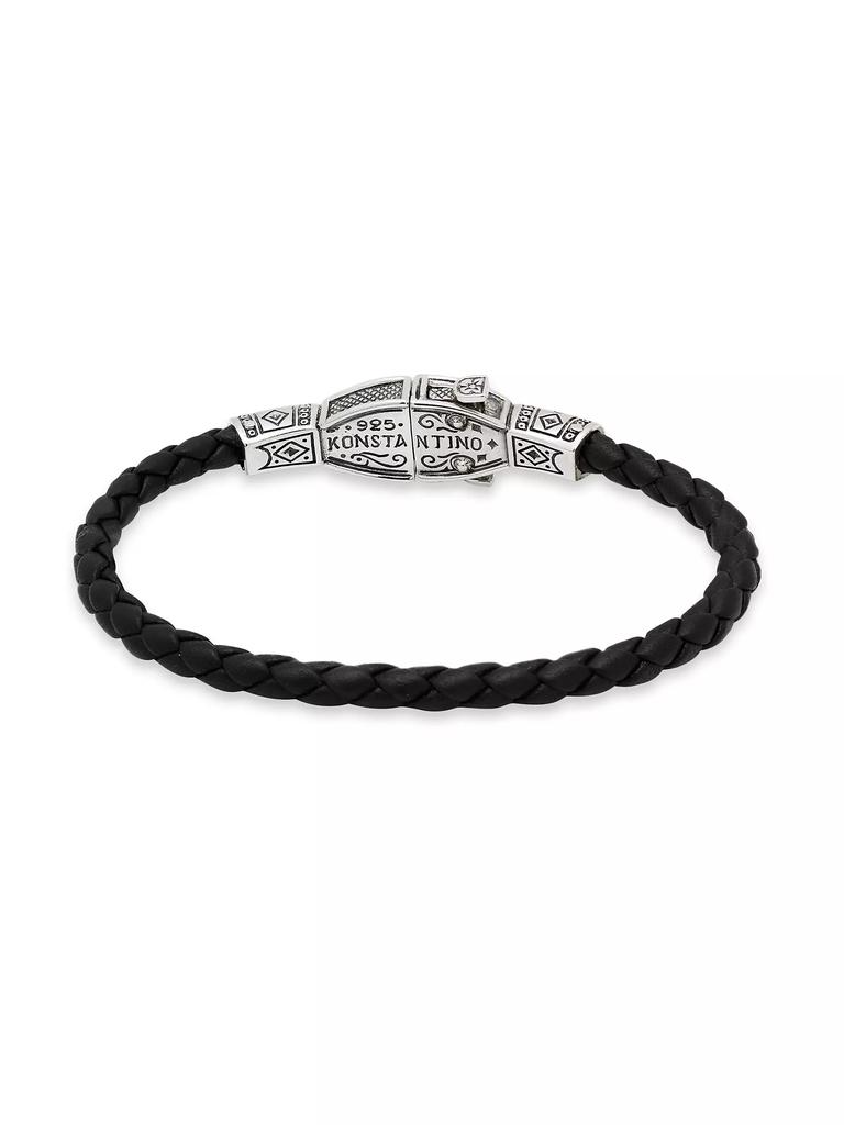 Konstantino Perseus Sterling Silver & Bronze Woven Leather Trident Bracelet