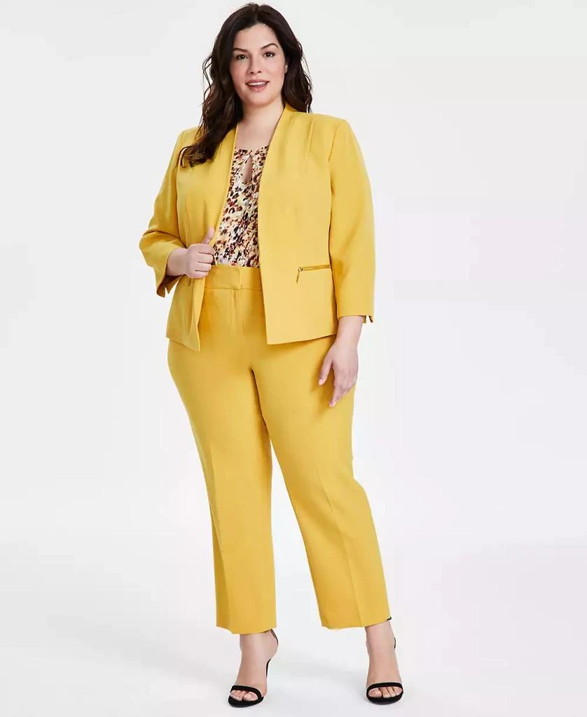 Kasper Plus Size Open-Front Blazer, Keyhole-Neck Knit Top & Straight-Leg Fly-Front Pants 1