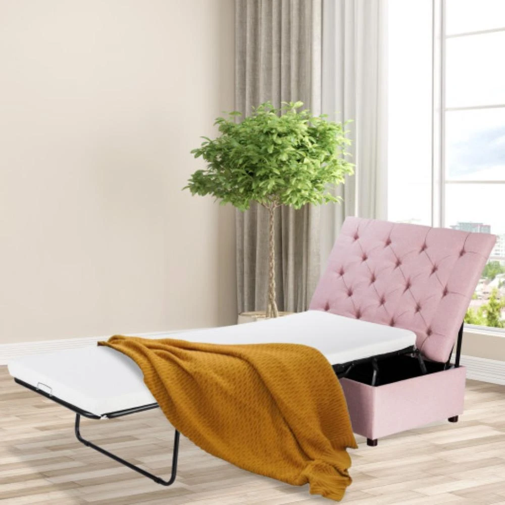 Hivvago Folding Ottoman Sleeper Bed with Mattress for Guest Bed and Office Nap-Pink 1