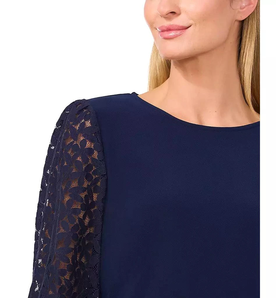 CeCe Women's Solid Lace-3/4-Sleeve Knit Crewneck Top 3