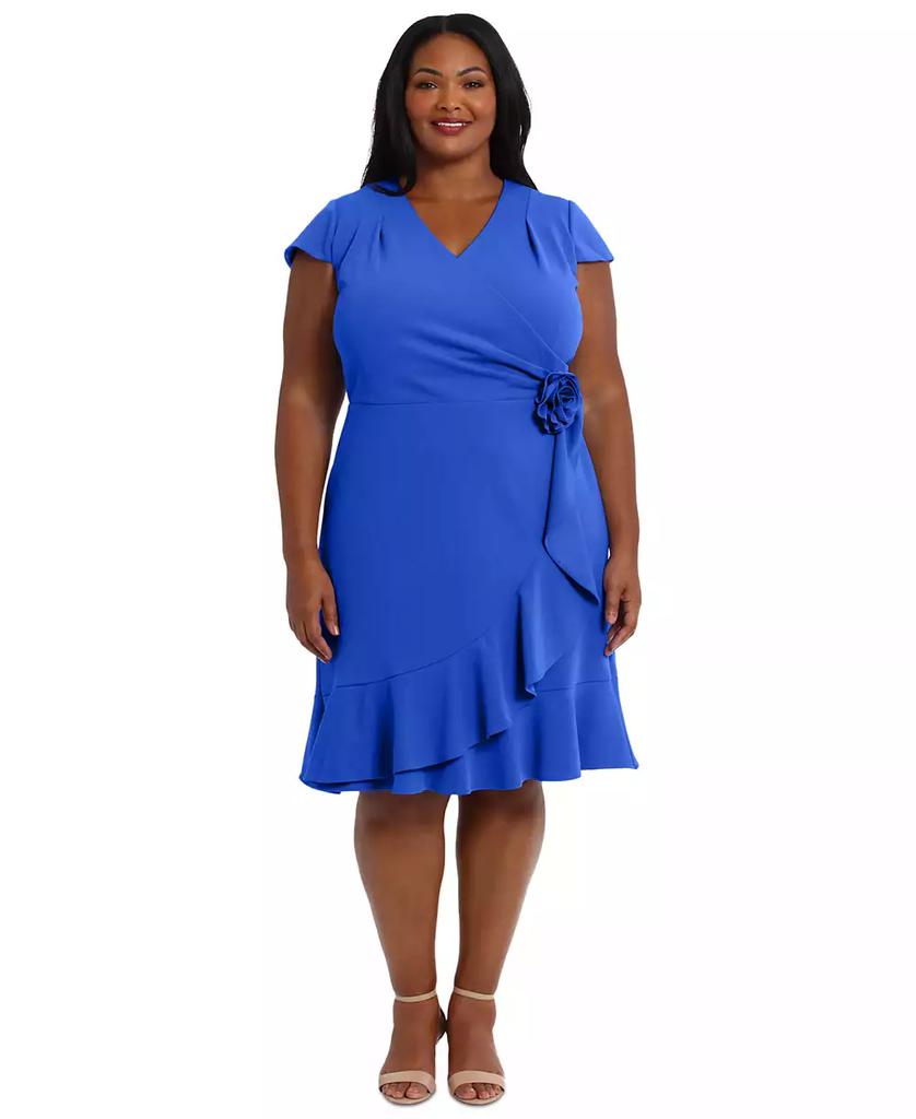 London Times Plus Size Short-Sleeve V-Neck Faux-Wrap Dress