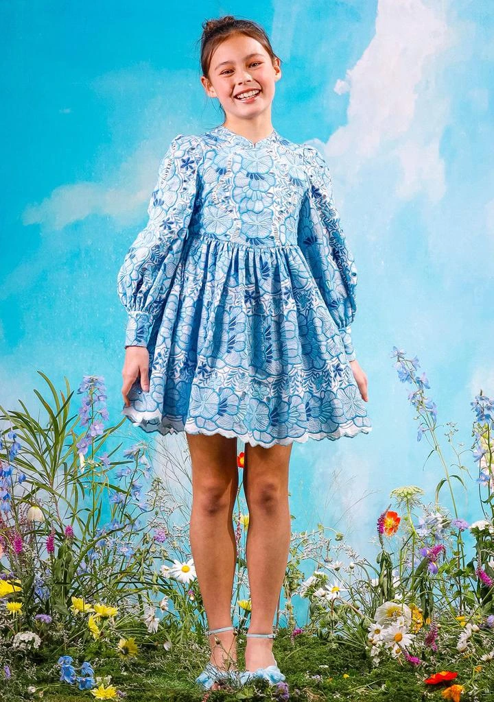 Marlo Girls Evangeline Embroidered Dress in Blue 2
