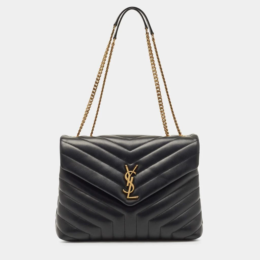 Yves Saint Laurent Saint Laurent Black Matelassé Leather Medium LouLou Shoulder Bag 1