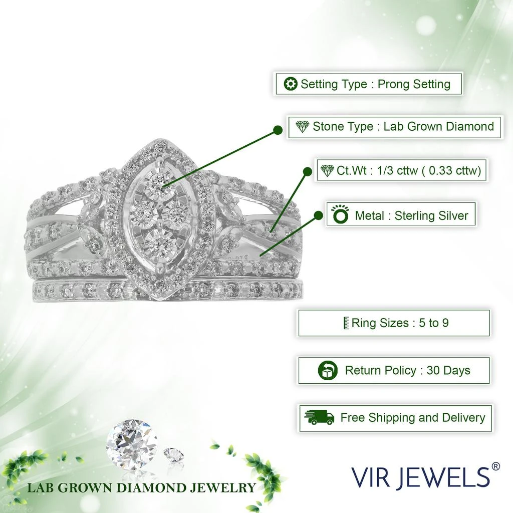 Vir Jewels 1/3 cttw Lab Grown Diamond Round Cut Wedding Engagement Ring Bridal Set .925 Sterling Silver Prong Set 4