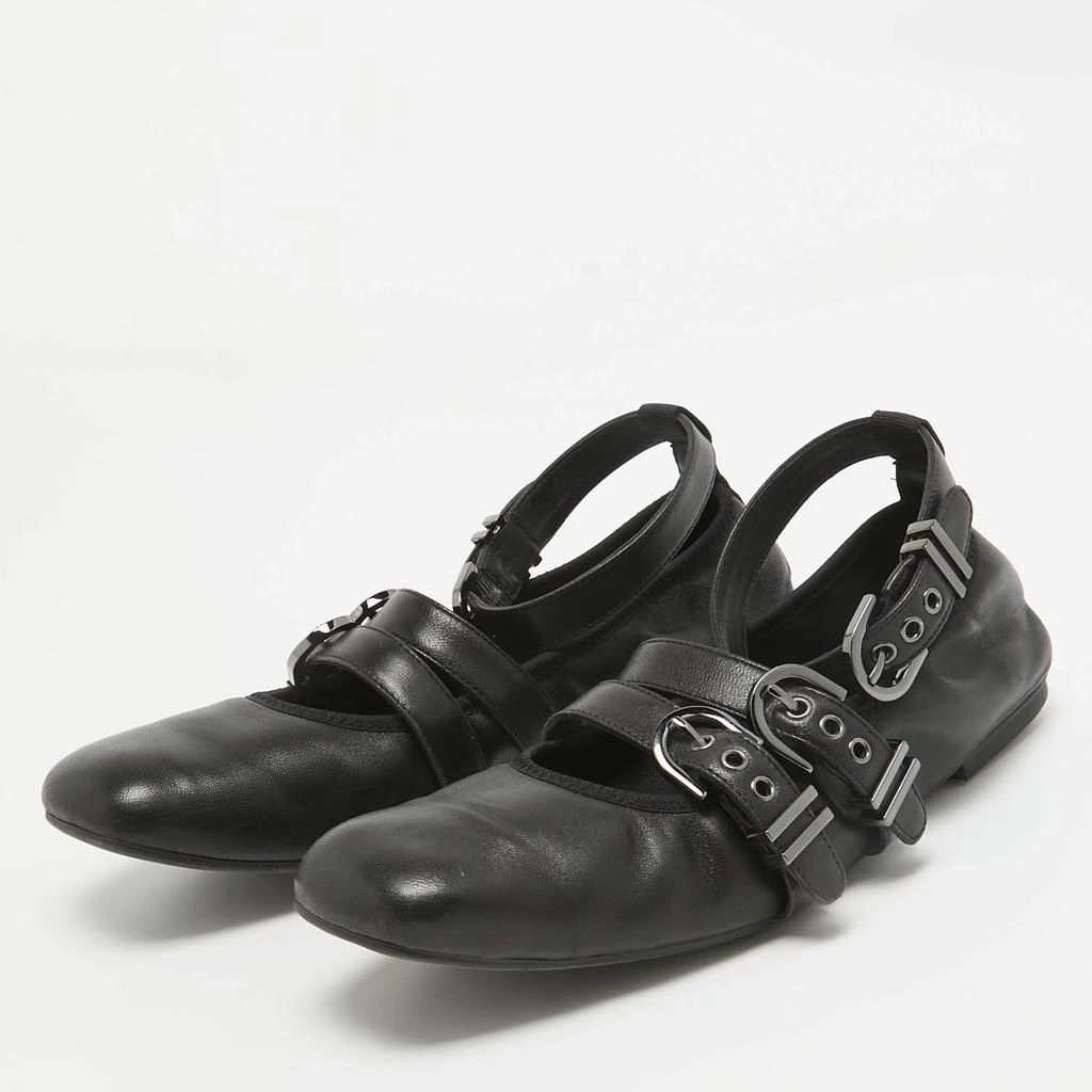 Stuart Weitzman Stuart Weitzman Black Leather Bolshoi Buckle Detail Ballet Flats Size 40 2