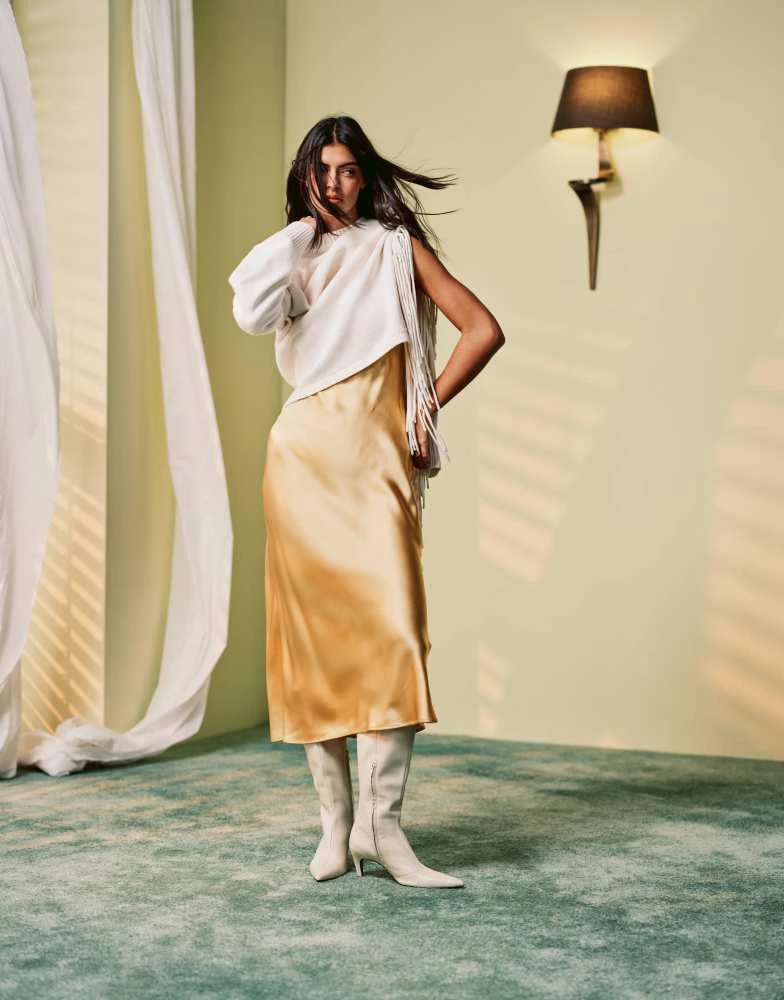 & Other Stories & Other Stories bias cut satin midi dress in yellow 4