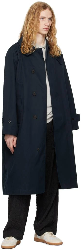 DOCUMENT Navy Ventile Cotton Inverted Pleats Balmacaan Coat 4