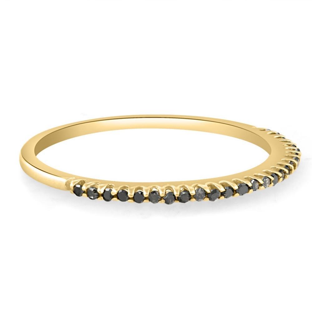 Pompeii3 Black Diamond Thin Wedding Ring Yellow Gold Stackable Anniversary Band