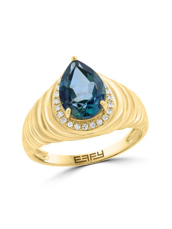 Effy 14K Yellow Gold, London Blue Topaz & Diamond Ring