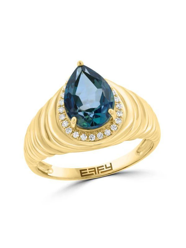 Effy 14K Yellow Gold, London Blue Topaz & Diamond Ring 1