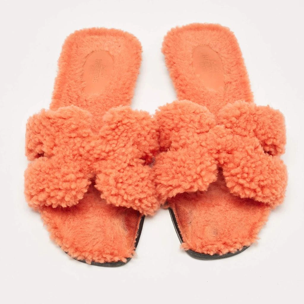 Hermes Hermes Orange Shearling Fur Oran Flat Slides Size 37 4