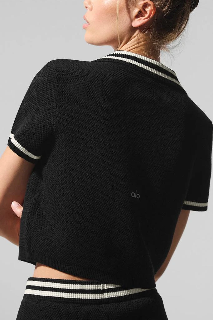 Alo Tennis Club Sweater Knit Cropped Polo - Seashell Blue/White 4