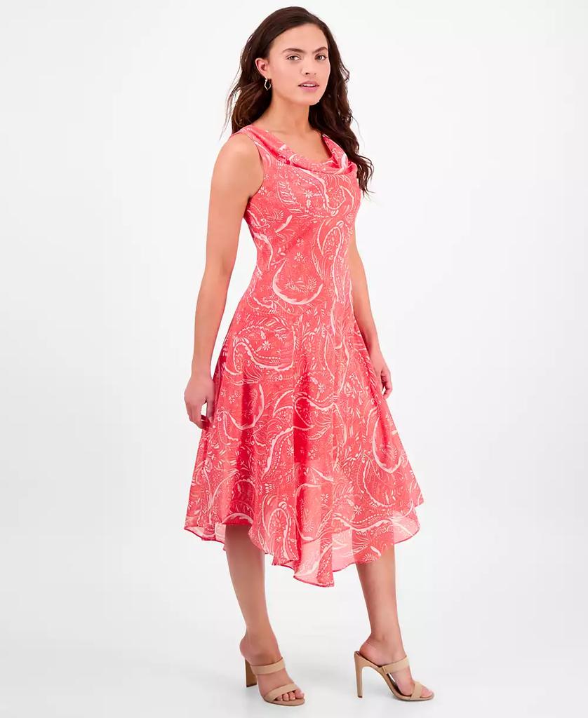 Robbie Bee Petite Printed Cowlneck Chiffon Dress