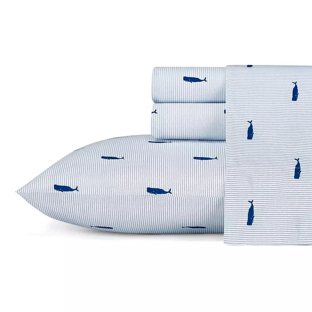 Nautica Whale Stripe Cotton Percale 4-Piece Sheet Set, King 1