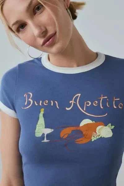 BDG BDG Too Perfect Buen Apetito Graphic Ringer Baby Tee 4