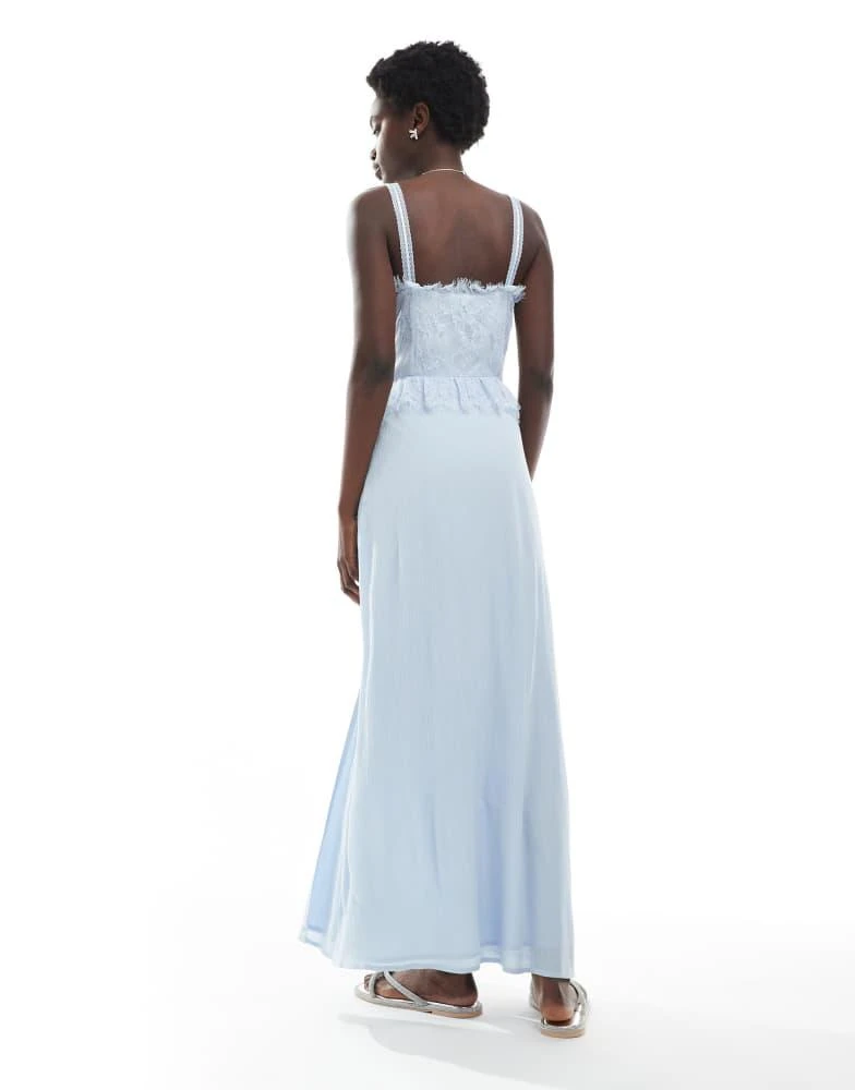 Miss Selfridge Miss Selfridge cheesecloth maxi corset dress with ribbon trims in blue 3
