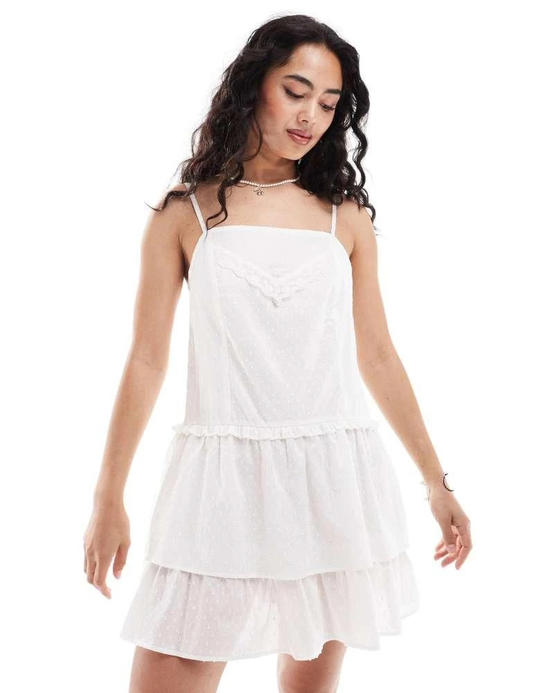 ASOS ASOS DESIGN strappy mini lace nightie dress with tiered ruffle skirt in off white 1