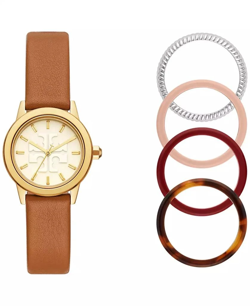 Tory Burch Women's Gigi Luggage Leather Strap Watch 28mm Interchangeable Set 1