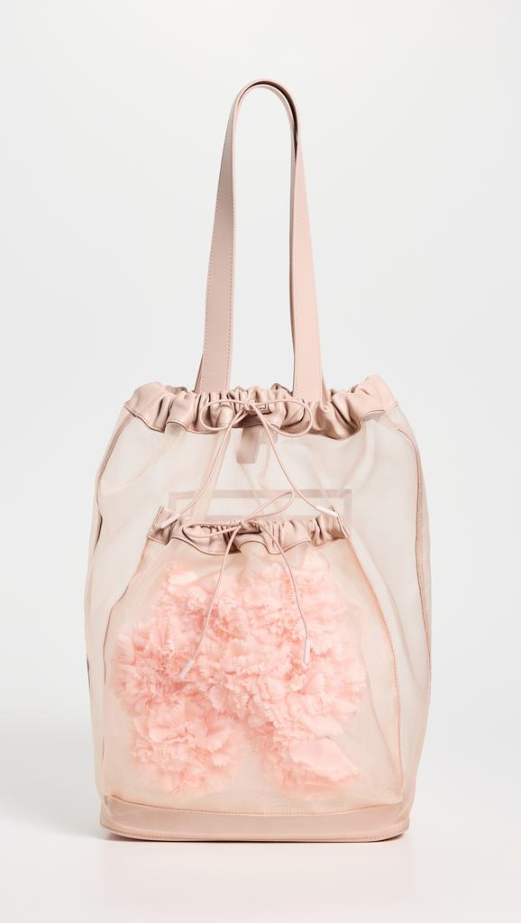 トートバッグ Simone Rocha Sheer Stuffed Carnation Drawstring Pocket Tote Simone Rocha Sheer Stuffed Carnation Pocket Tote Bag