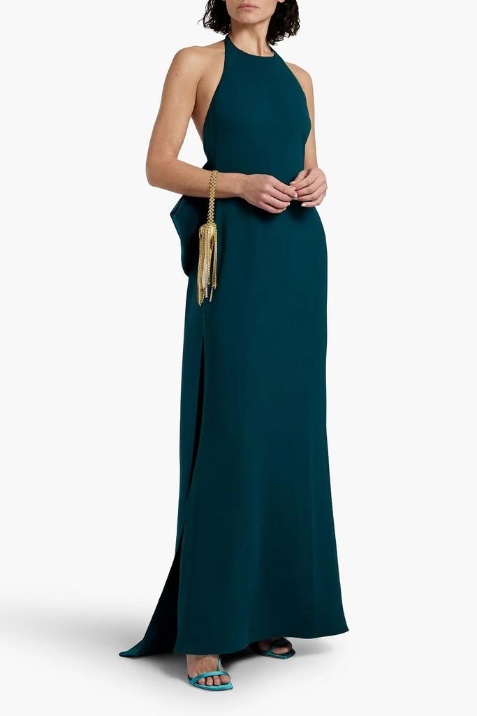 Badgley Mischka Bow-detailed scuba halterneck gown 2