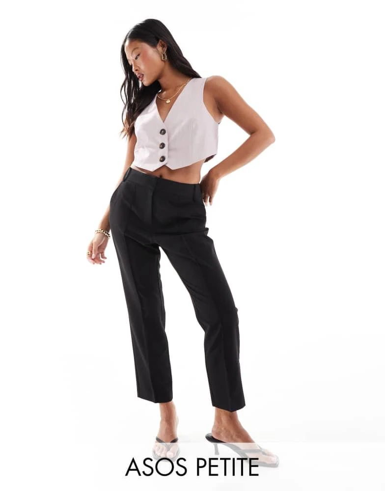 ASOS ASOS DESIGN Petite tailored seam detail slim straight ankle grazer trousers in black 1