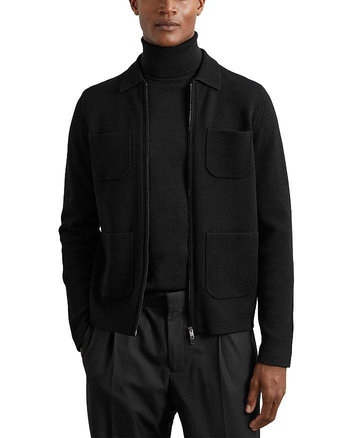 REISS Roberto Long Sleeve Zip Through Ribbed Four Pocket Shirt