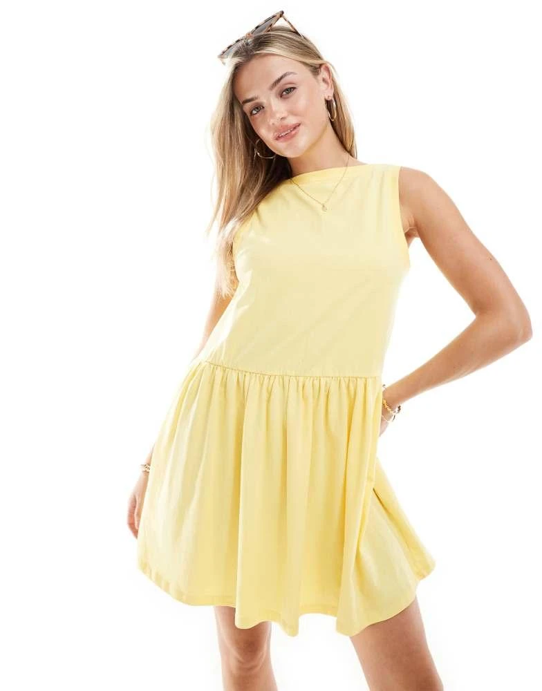 ASOS ASOS DESIGN sleeveless smock mini dress with low back in yellow 1