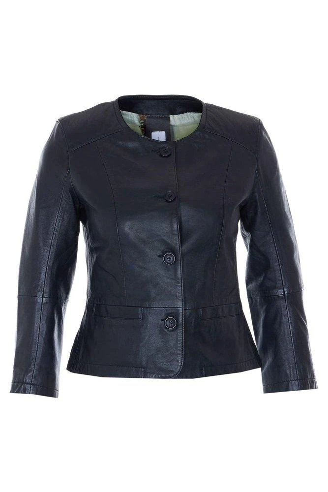 Bully Bully Buttoned Crewneck Leather Jacket