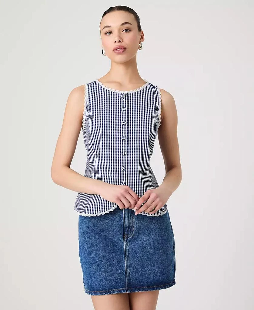 French Connection Women's Gingham Lace-Trim Sleeveless Vest 4