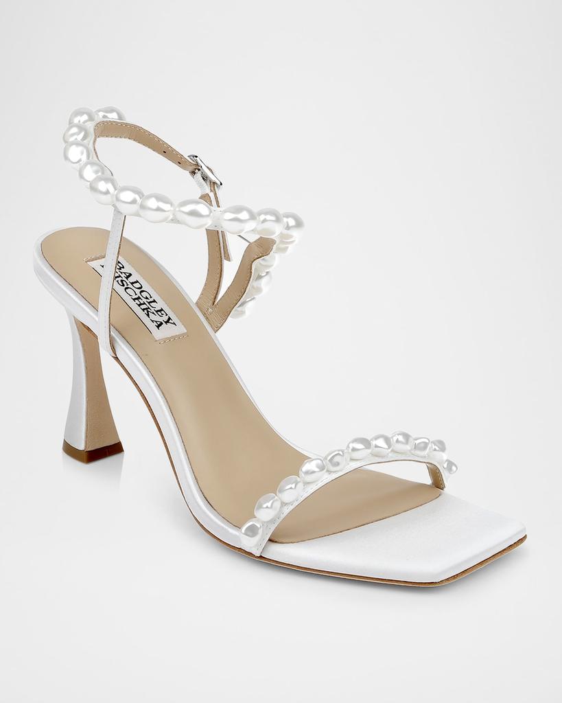 Badgley Mischka Demi Pearly Ankle-Strap Satin Sandals