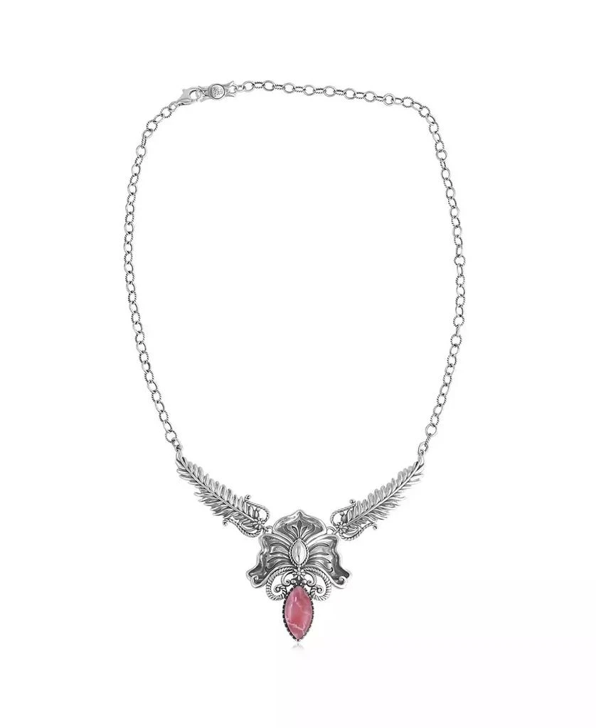 American West Jewelry Sterling Silver Rhodochrosite Cactus Flower Marquise Feather Necklace, 20 Inches