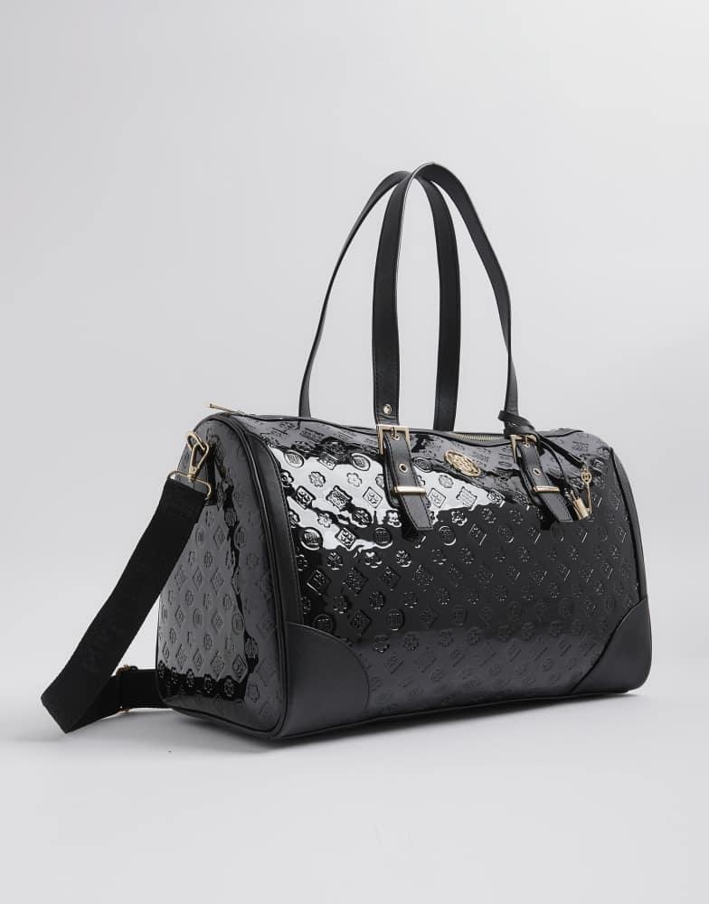 River Island River Island Patent monogram charm holdall bag in black