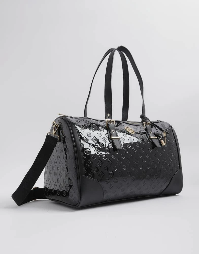 River Island River Island Patent monogram charm holdall bag in black 2