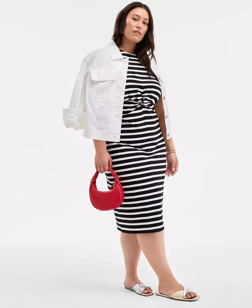 On 34th Trendy Plus Size Striped Knot-Front Knit Midi Dress, Exclusively at Macy's