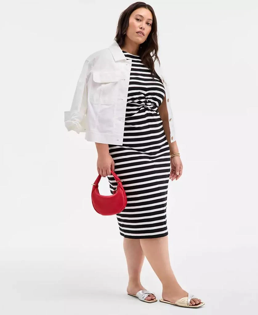 On 34th Trendy Plus Size Striped Knot-Front Knit Midi Dress, Exclusively at Macy's 2