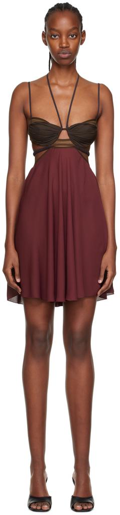 Nensi Dojaka Burgundy Draped Double Bra Minidress