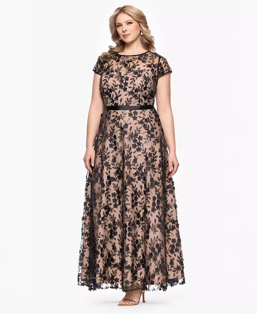 Xscape Plus Size Embellished 3D Flower Ball Gown - Sage Gold - 20W Xscape Plus Size Embellished 3D Flower Ball Gown - Sage Gold - 20W