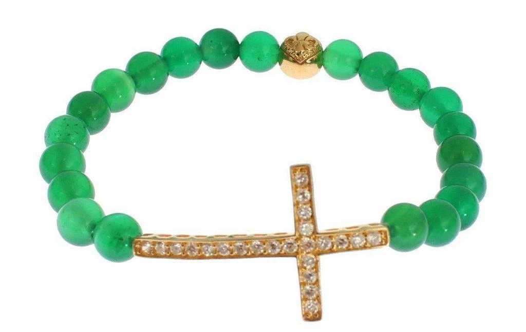 Nialaya Nialaya Jade Stone Gold CZ Cross 925 Silver Bracelet 2
