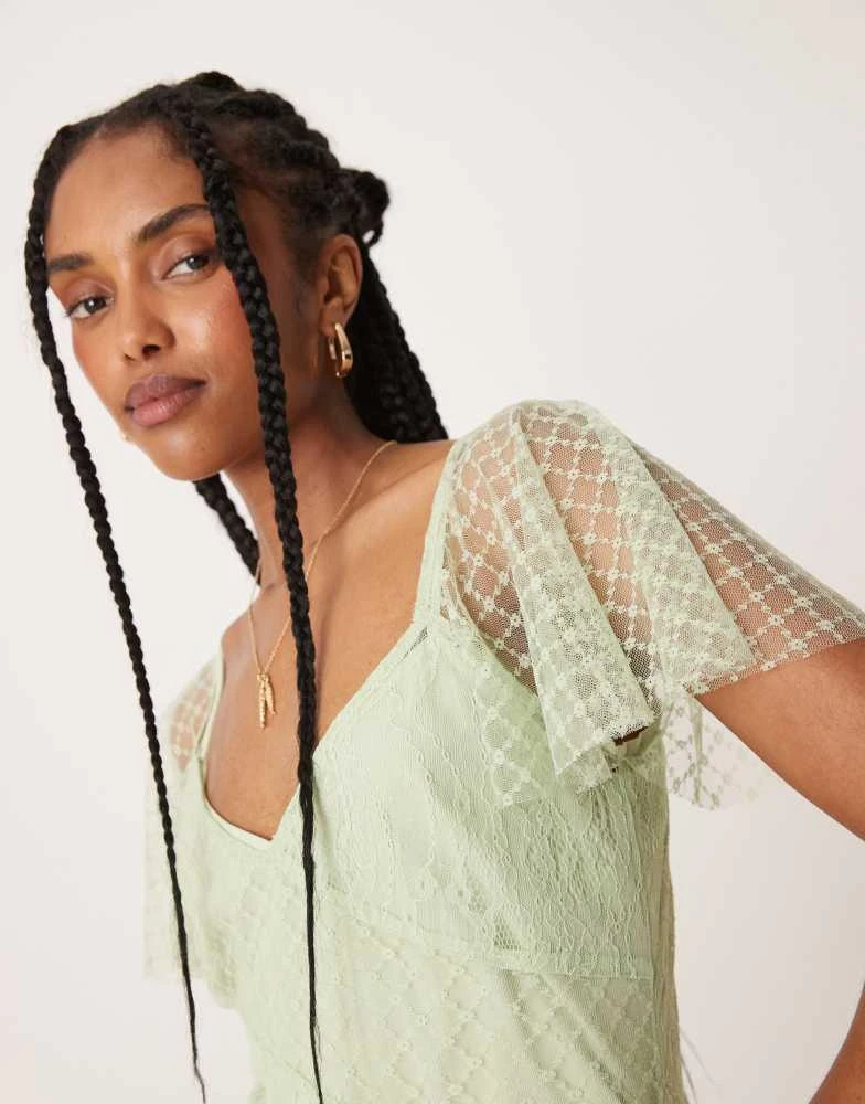 asos mint lace dress The Frolic exclusive slinky bandeau twist front sheer lace insert & hem maxi dress in mint