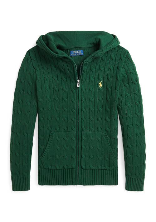 Ralph Lauren Lauren Childrenswear Boys 8 20 Cable Cotton Hooded Full Zip Sweater